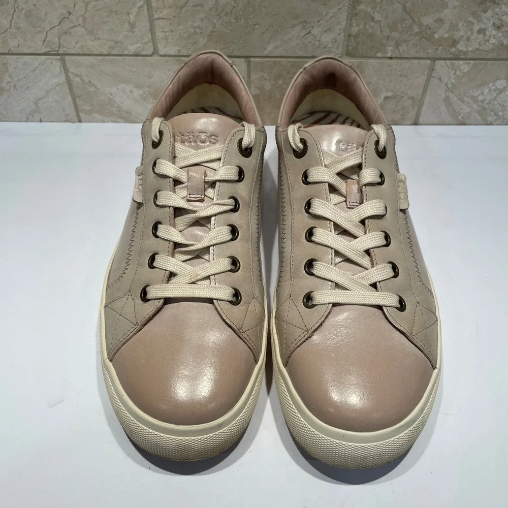 Taos Plim Soul Lux Leather Sneakers Womens 10 Taupe Tan Low Top PLX-13994A EUC